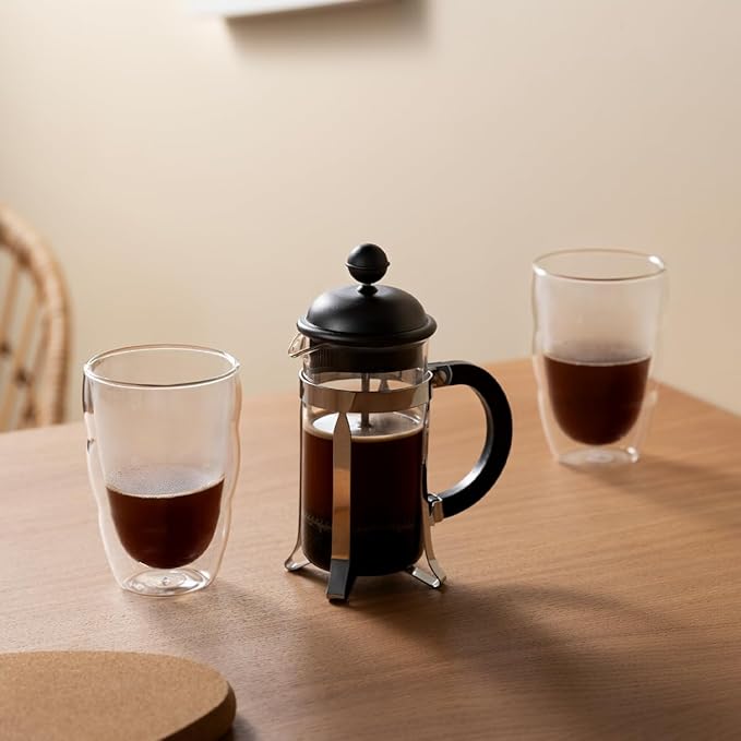 Bodum Caffettiera French Press Coffee Maker Black Plastic Lid and Stainless Steel Frame 3-Cup 12-Ounce