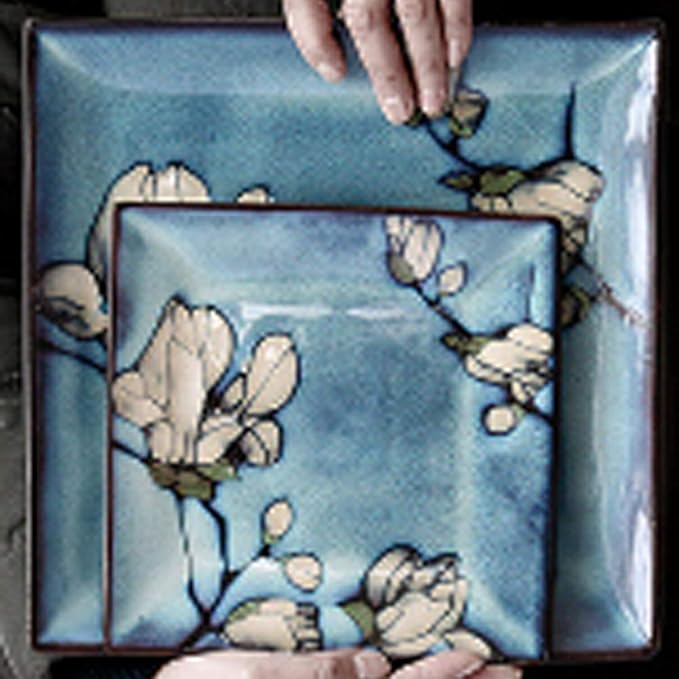 SHINING Blue Creative Hand Painting Porcelain Dinnerware Tableware Dinner Service Set Saqure Plate Deep Plate Bowl For Wedding Birthday Christmas Gift (Set of 15 Pieces)