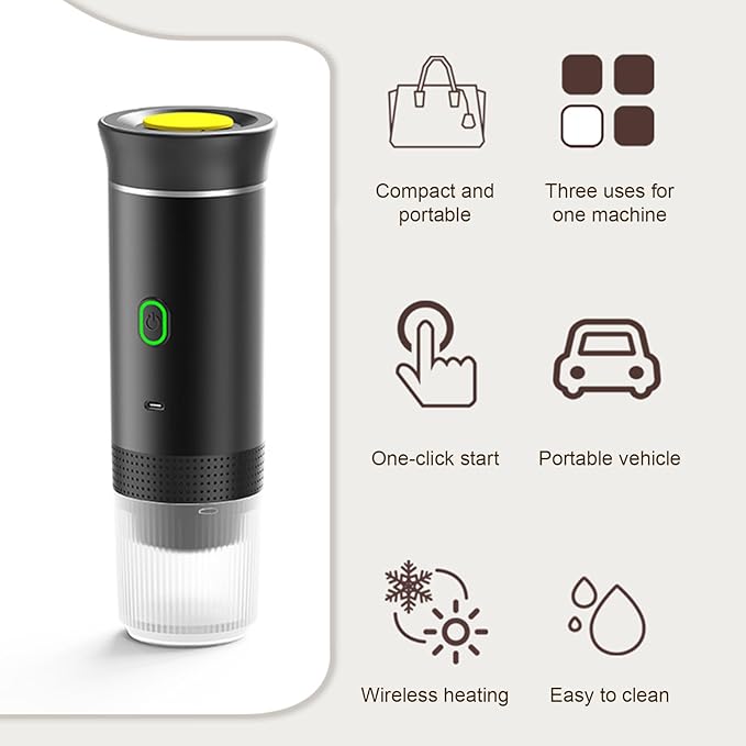 Irishom Portable Coffee Machine 3 in 1 Cordless Electric Coffee Maker Work with Capsule and Ground Coffee Cold Brew and Heating Coffee Maker with 150ml Cup