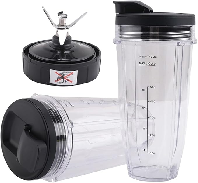 A67Z 24Oz Cups With To-Go Lids 7 Fins Extractor BladeCompatible For Ninja Auto IQ BN801 SS101 BL480-30 BL641 BL642-30 Blender