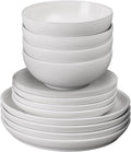 Denby - Elements Stone White Dinner Set For 4-12 Piece Ceramic Tableware Set - Dishwasher Microwave Safe Crockery Set - 4 x Dinner Plates 4 x Medium Plates 4 x Cereal Bowls