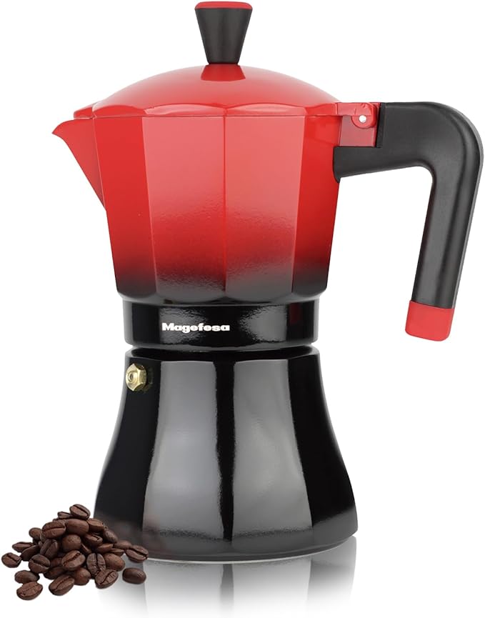 MAGEFESA Traditional Italian Coffee Maker Black and Red 9 Cups 450 ml Stainless Steel and Aluminium All Hob Types Induction Cold Handle