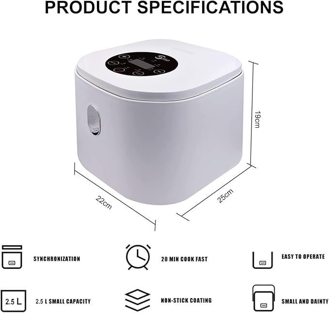 Rice Cooker - Rice Cooker and Steamer-Warm Function (2.5L) 201 Stainless Steel Liner Rice Cooker with Steamer Basket with Spatula and Measuring Cup for 1-4 People
