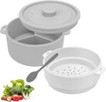BestYiJo Microwave Rice Cooker 2-Layer Microwave Pasta Cooker and Steamer for Rice Vegetables Quinoa Oatmeal Ramen –Silicone Non-Stick(GREY)