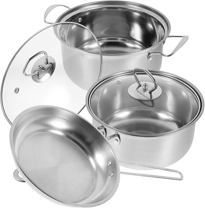 Luxshiny 1Set Stainless Steel Cookware Set Set with Soup Pot Frying Pan and Resistant for Induction Gas Electric Cooking Easy to Clean Thick Bottom