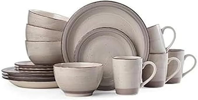 Pfaltzgraff Sadie 16-Piece Cream Dinnerware Set Service for 4 Durable Stoneware Plates and Bowls with Classic Design Microwave and Dishwasher Safe