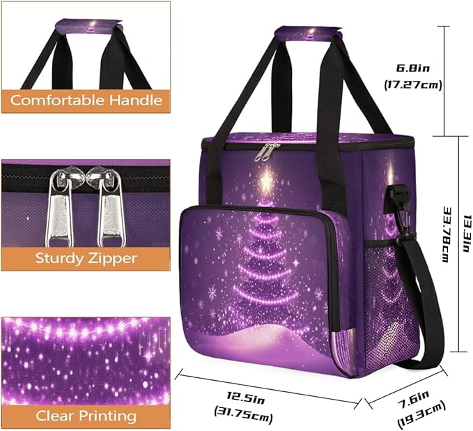 Christmas Glowing Christmas Tree Snowflakes Coffee Maker Carring Bag Travel Carrying Storage Tote Bag Compatible with Keurig K-Mini or K-Mini Plus Portable Single Serve Coffee Brewer Case with Pockets