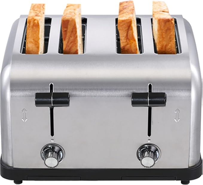 1800W Commercial Grade 4-Slice Pop Up Toaster -Stainless Steel 6-Browning Settings for Bread with Removable Crumb Tray for Bagel Bread English Muffins Waffles (Commercial &amp Home Use)