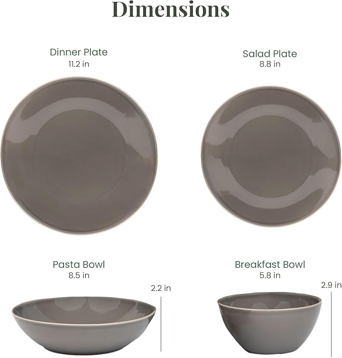 Larder &amp Vine Ceramic Stoneware Dinnerware 16-Piece Set 4 Place Settings (French Gray)
