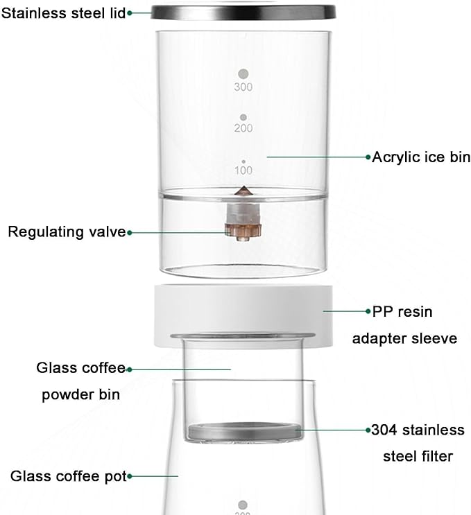 Cold Brew Drip TowerCold Brew Drip Coffee MakerSlow Drip Coffee Machinew/Adjustable Dripping SpeedStainless Steel Filter600 Ml Glass Pot