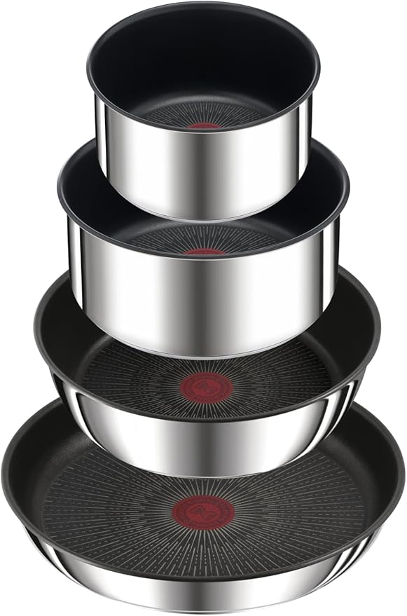 Tefal Ingenio Preference ON Saucepan Set 7 Pieces Stackable Removable Handle Space Saving Non-Stick Induction Stainless Steel L9749702