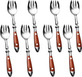 Sporks 8-Pack Stainless Steel Sporks 6.9 Inches Salad Forks and Spoons with Wood Grain Bakelite Handle For Dessert Ice Cream Salad Soup Noodle Spaghetti Dishwasher Safe