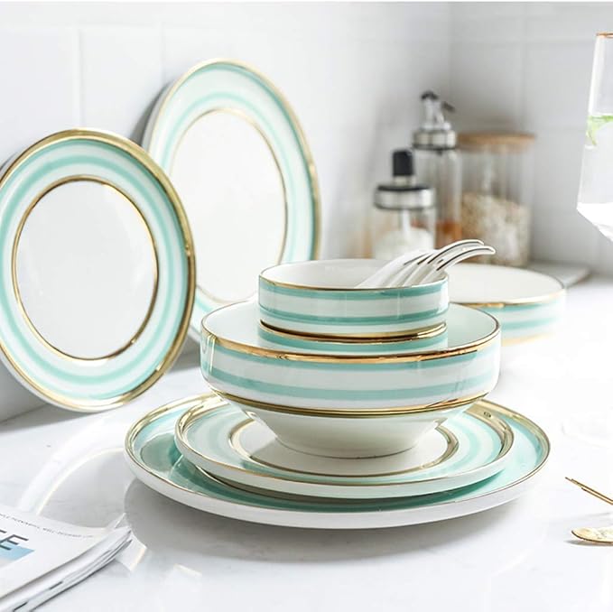 Dinner Plates Creativity Ceramics Dinner Sets 15 Pieces Nordic Light Luxury Style Porcelain Combination Set - Bowl/Dish/Spoon | Phnom Penh Round Line Dinnerware for