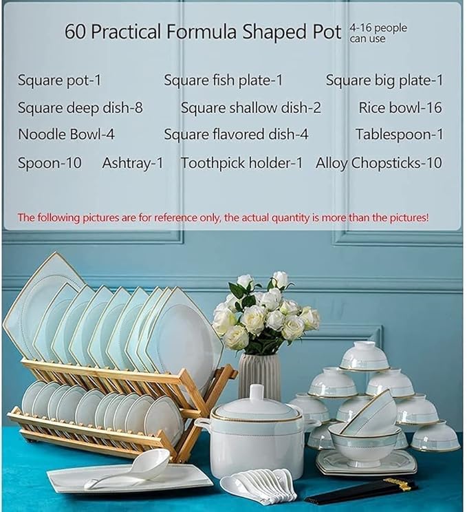 Dinnerware Set Dinner Party Tableware Service Set 305660Pcs Ceramic Dinnerware Set Bone China Tableware Dishes Plates Ceramic Combination Dinner Service Set Porcelaine Servi60 Pieces