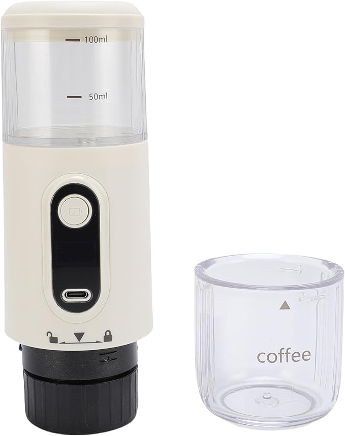 Portable Coffee Maker Rechargeable Travel Espresso Machine Compatible Ground Capsule Coffee for Outdoor Car Camping Hiking (White)