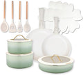20pcs Ceramic Cookware Set Nonstick Detachable Handle Pots and Pans Set Non ToxicNo PFAS &amp PTFE &amp PFOA Dishwasher/Oven Safe RV Kitchen Set Removable Handle for Cooking Green