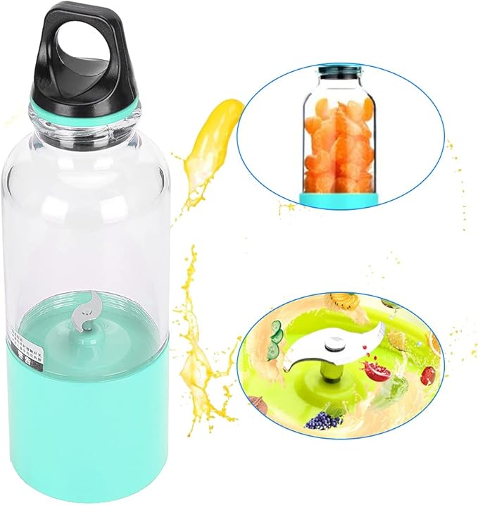 Portable Electric Fruit Cup with Two Blades Cutting Juicer Blender 2600mAh Travel Home USB Rechargeable (500ML)
