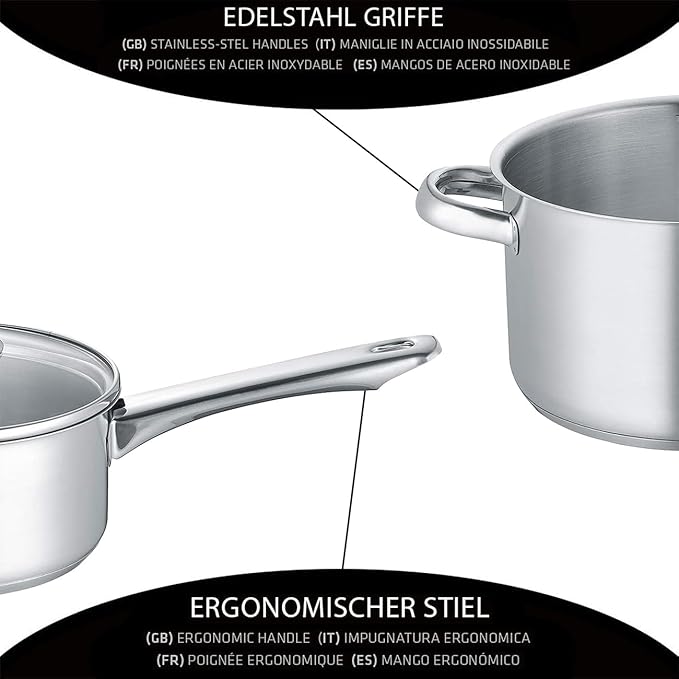 Berndes New Roma 4-Piece Saucepan Set Stainless Steel Suitable for Induction Cookers Pots with Lid