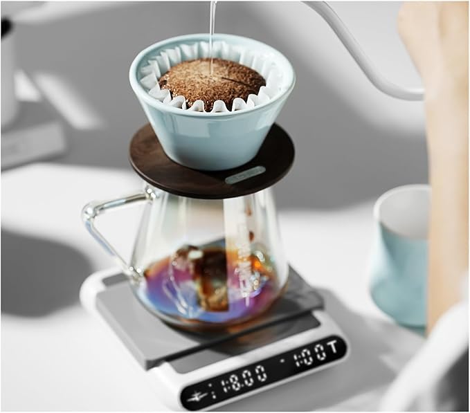 Pour Over Coffee Maker Ceramic Filter Dripper With Walnut Collar Reusable Cone Drip Holder For Travel(Blue)