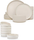 Famiware Dinnerware Set for 4 (12 Piece) and 4oz Dipping Bowl Set (6 Piece) - Star Stoneware Dishes - Matte White