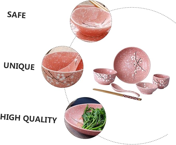 SMASOLO Japanese Ceramic Dinnerware Set 12-Piece Cutlery Kit Elegant Tableware Pink Handles Dishwasher Safe Suitable for Home Dining