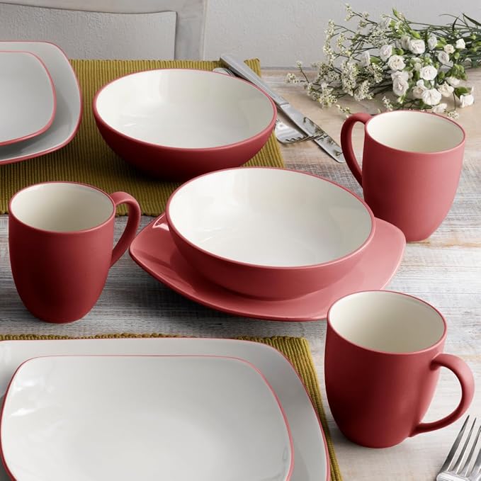 Noritake Colorwave Raspberry 16-Piece Square Dinnerware Set Service For 4