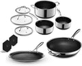 HexClad Hybrid Nonstick 10-Piece Cookware Set 12 Wok 12 Griddle 2 3 and 8Qt Pots with Lids and 2 Silicone Trivets Stay-Cool Handles Dishwasher and Oven-Safe Induction Ready