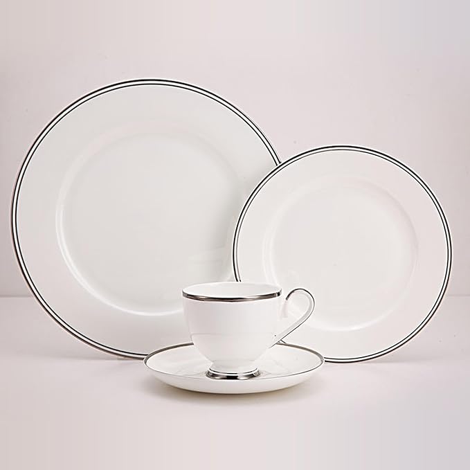 European Style Dinnerware Set Service for 4 Bone China Dinnerware Sets Unbreakable Porcelain Dinner Sets Coffee Cup and Saucer Tableware Set Steak Dinner Plates Dish Set silver lining-2