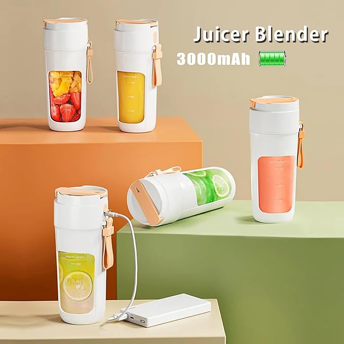 Mini Blender Cup Personal Size Juicer 350ml with 8 Pcs Blades 22000 RPM and Uniform Mixing One Button Blending/Cleaning and Easy to Clean USB Charging for Gym Travel Office Home