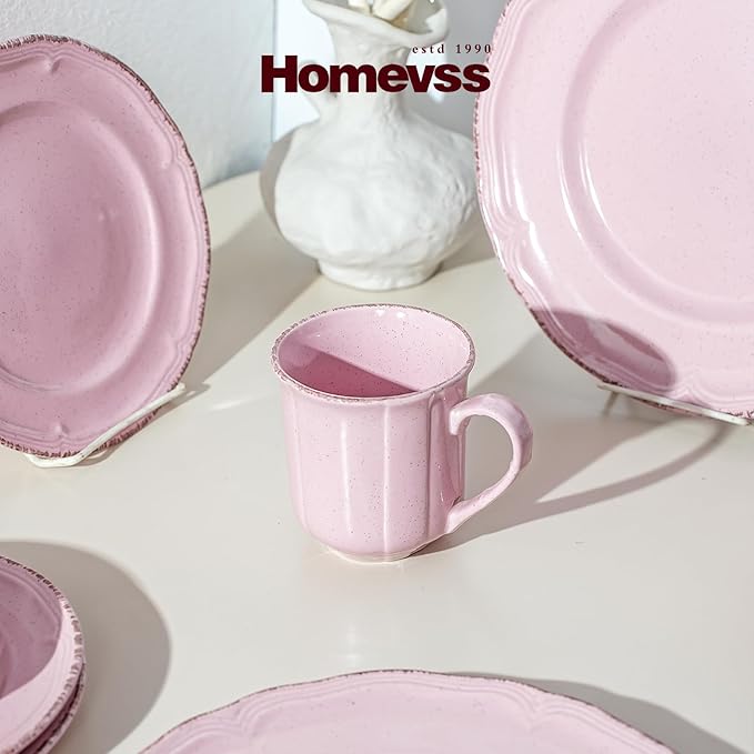 20pc Dinnerware Set Plate and Bowl Set Stoneware Dishes Set for 4 Microwave and Dishwahser Safe Scratch Resistant French Countryside Speckled Antique Pink