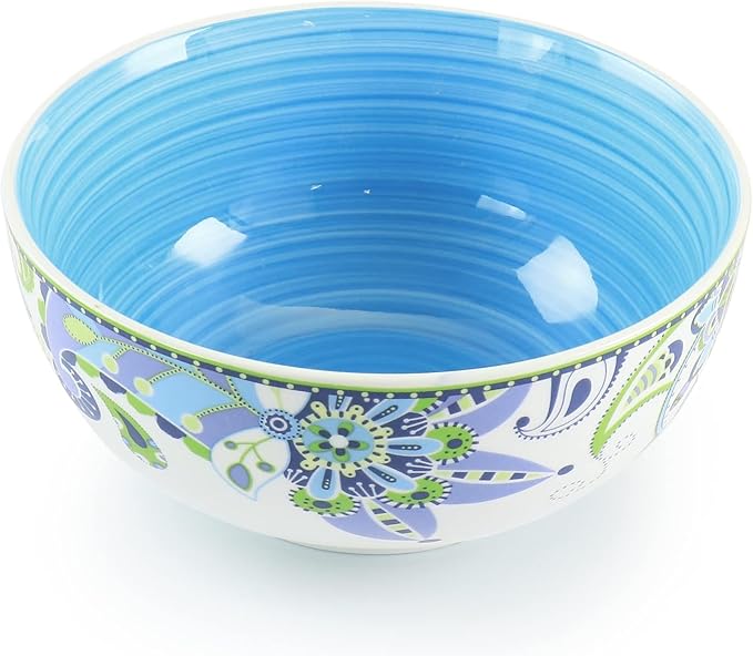 Blue Fiesta 16 Piece Porcelain Dinnerware Set – Round Mandala Plates Bowls &amp Mugs in Vibrant Blue and Green – Microwave &amp Dishwasher Safe Tableware for 4