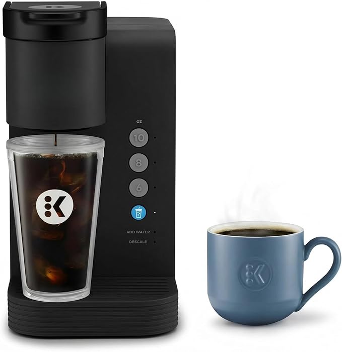 KeurigK -Express Essentials Plus Iced &amp Hot Single Serve Brewer Adjustable Temp Brew Over Ice Pods Compatible Coffee Maker (Black)