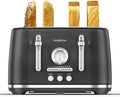 LONGDEEM Retro 4 Slice Countertop Toaster 1.6” Extra Wide Slots for Artisan Bread/Bagels 6 Browning Settings Defrost/Cancel High Lift Lever Crumb Tray Stainless Steel Home/Office/Dorm