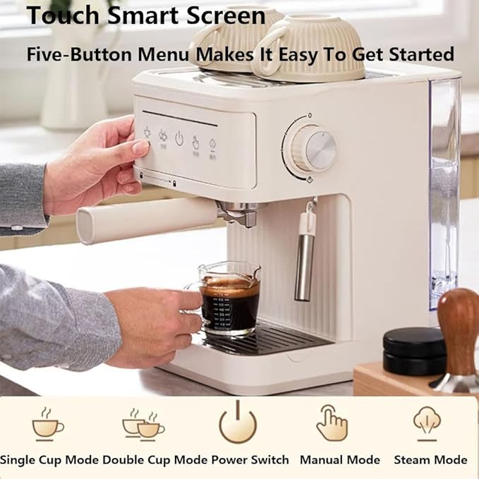 20bar Espresso Coffee Machine Italian Semi-Automatic Coffee Machine With Steam Wand 60oz Removable Water Tank Ntc Ntelligent Temperature Control Coffee Maker For HomeBlack
