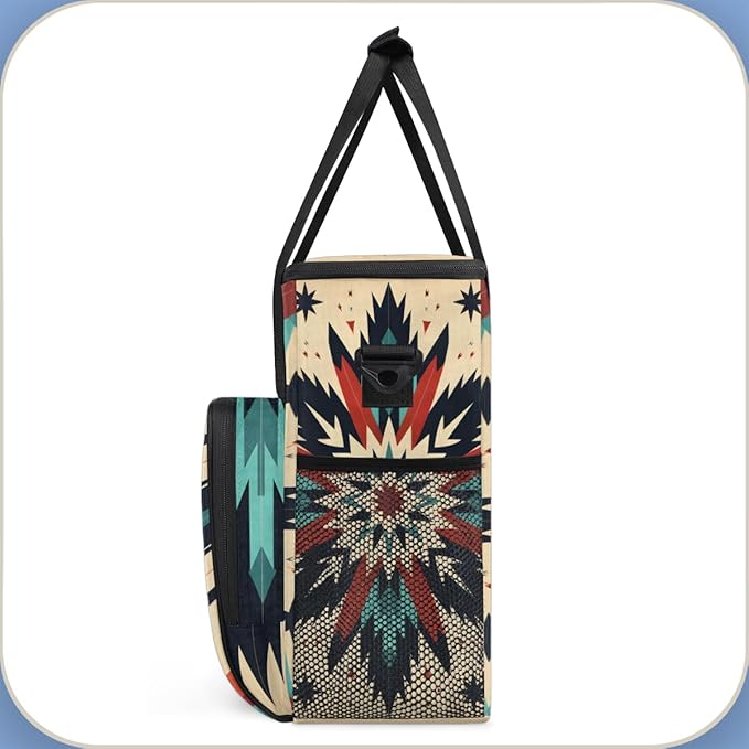 Traditional Aztec Coffee Maker Carrying Bag Geometry Flower Travel Storage Bag Compatible with K-Mini or K-Mini Plus Single Serve Coffee Brewer Carrying Case with Multiple Pockets &amp Shoulder Str