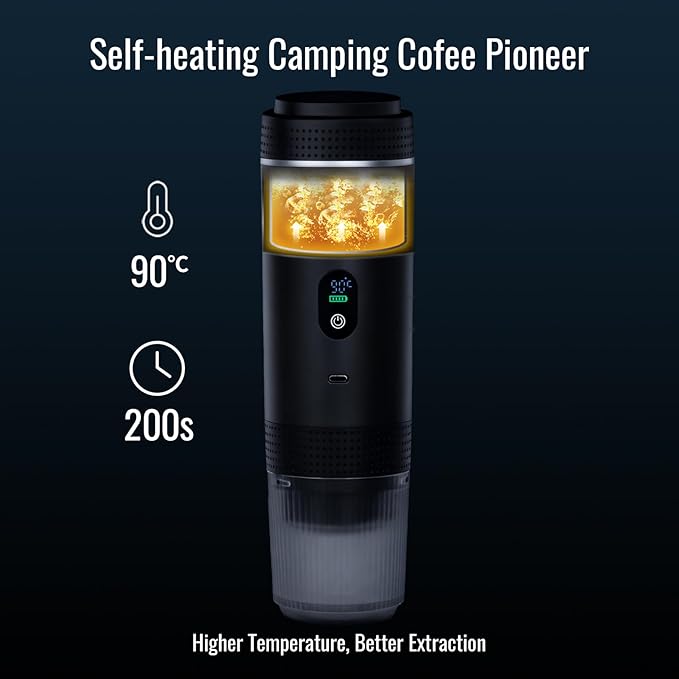 Portable Electric Espresso Machine Travel Coffee Maker Brewer Compatible with Ground Coffee &amp NS Capsules (Black with LCD Screen)