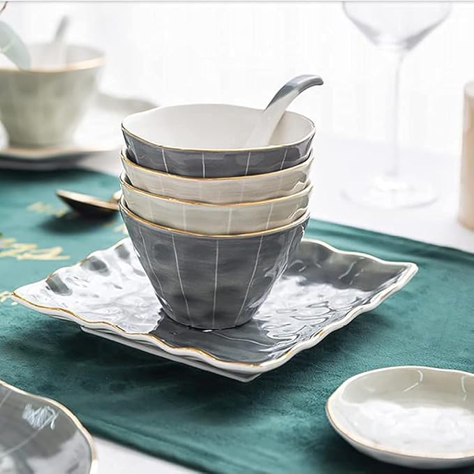 Kitchen Dinnerware Set Plates Set Dishes Set Break Resistant Dishes Plates and Bowls | 33 Pcs Retro Ceramic Phnom Penh Tableware for Family Gathering and Gift Colorfu