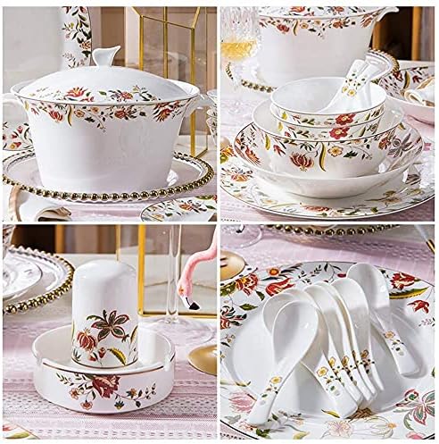 Dinnerware Sets - Luxury Gift Dishes Service Set Ceramics Dinner Sets Cereals Bowl &amp Soup Pot &amp Plate | 56 Pieces Bone China Porcelain Dinnerware Set for Wedding Gifts and New Year