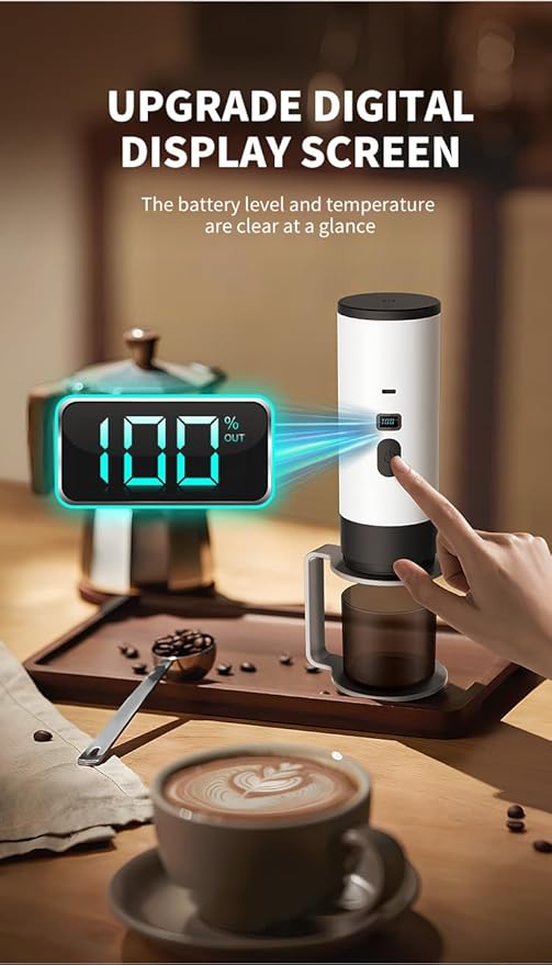 Portable Electric Espresso Coffee Maker Rechargeable Capsule Machine 90ML Tank 120ML Cup 5 Colors (Pearl White high-end Version including stand + Velvet Bag)