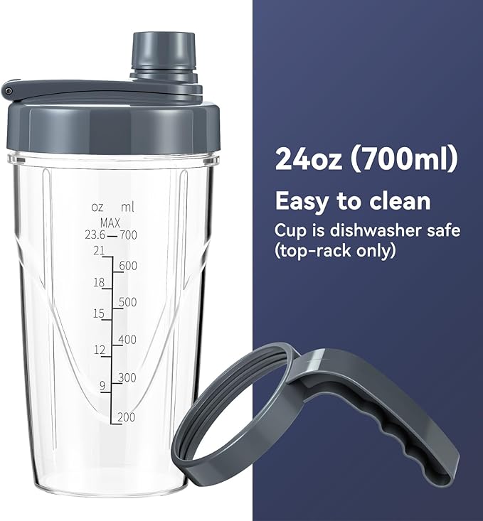 La Reveuse Personal Size Smoothie Blender Pro 1000W High Speed with 24oz To-Go Cup Ideal for SmoothiesProtein Shakes Frozen Drinks Food Prep Gray