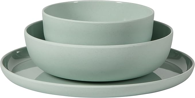 Gibson Home Candy Skies 12 Piece Unbreakable Wheat Straw Melamine Plates and Bowls Dinnerware Set - Outdoor Camping &amp Everyday Use - Matte Exterior/Shiny Interior Green