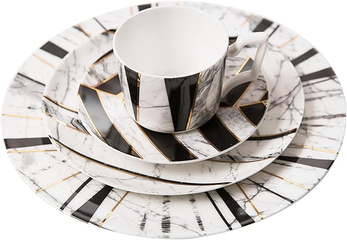 European Style Dinnerware Set Service for 2 Bone China Dinnerware Sets Unbreakable Porcelain Dinner Sets Coffee Cup and Saucer Tableware Set Steak Dinner Plates Dish Set Marbling-05