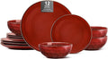 Vicrays 12-Piece Ceramic Dinnerware Set Dinner Plates Salad Plates &amp Cereal Bowls Dish Set for 4 Microwave Oven &amp Dishwasher Safe Scratch Resistant Cherry Red