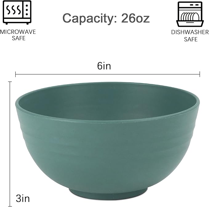 Homienly 24 PCS Wheat Straw Dinnerware Set of 8 Dessert Plates Set of 8-10 inch Cereal Bowl Set 12OZ Dishwasher Safe Cups (Green)