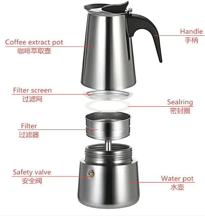 Moka Pot Stainless Steel Coffee Pot Stovetop Espresso Maker Percolator Coffee Maker 200ml/4 Cup with Electric Stove(100ml)