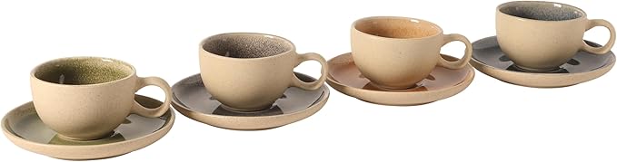 Gibson Elite Manila Bay 8-Piece Stoneware 5 oz Cup and Saucer Set Reactive Glaze Espresso &amp Coffee Cups with Saucers Assorted Colors