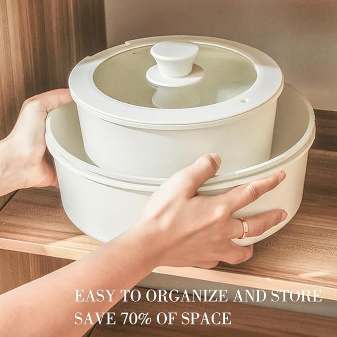 6 pcs Pots And Pans Set Non Stick Nonstick Coating Kitchen Cookware Sets with Removable Handle for RV Travel Outdoor Camping Oven Safe PFOS And PFOA Free