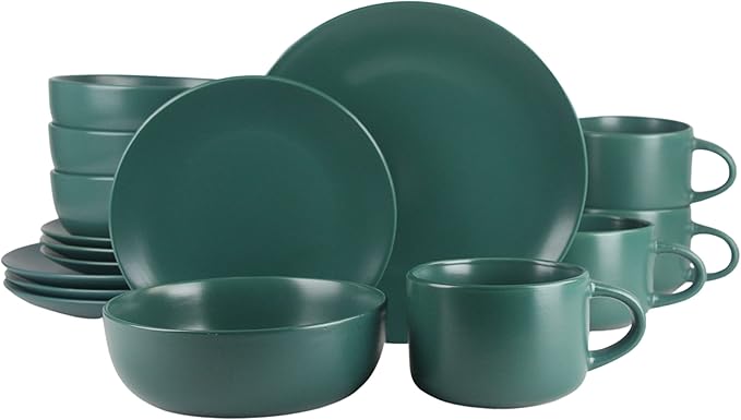 10 Strawberry Street Wazee Matte Coupe Dinnerware Set 16 pc Emerald Green