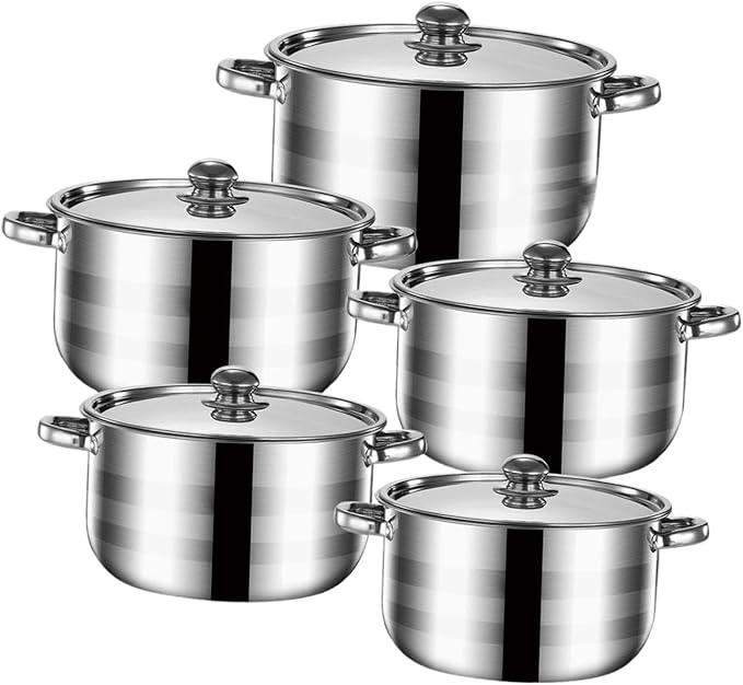 5x Kitchen Cookware Set Soup Pot Easy to Clean Nonstick Portable Sauce Pot Set Kitchen Induction Pot for Kitchen Outdoor Argent Handle