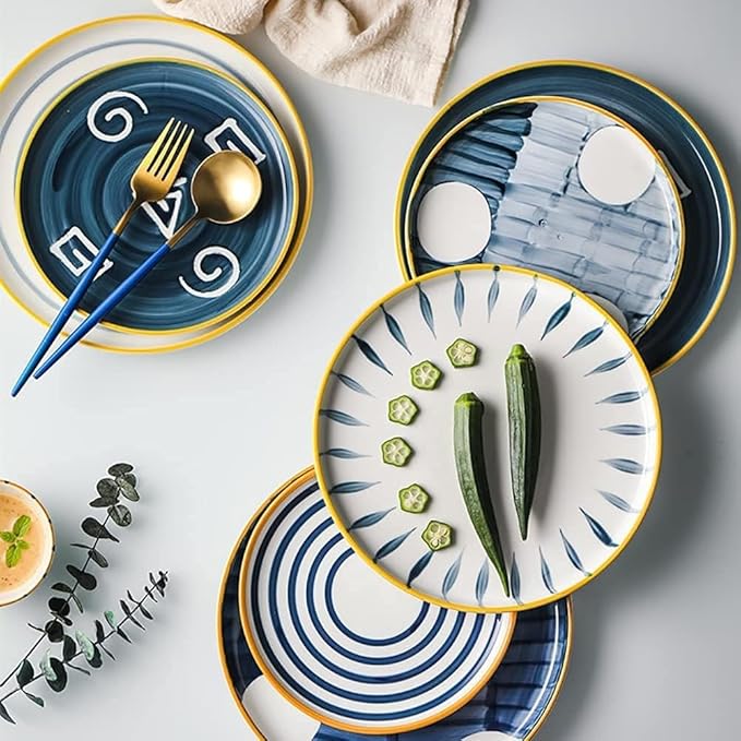52 Pcs Japanese Table Dinnerware Set Ceramics Dinnerware Sets Plates Bowls Simple Stripes Ideal For Weddings And Steaks Plate Set